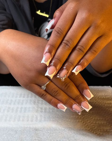 White French tips 🫶🏽🤍 #nails #explore Decorated French Tip Nails, White French Tips Nails, French Tips Nails, White French Tips, Tips Nails, Diy Acrylic Nails, White French Tip, White French, French Tips