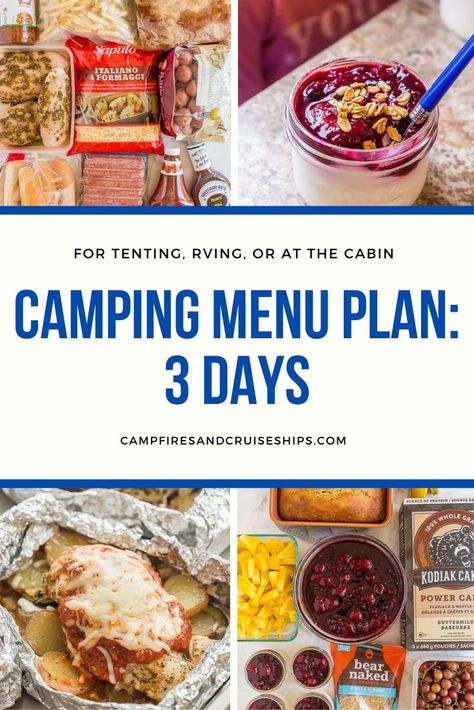 3 day camping menu plan with all kinds of camping food ideas and storage tips Cheesecake Strawberries, Camping Meal Planning, Camping Menu, Camping Lunches, Food And Snacks, Camping Snacks, Camping Breakfast, Baked Cheesecake, Fitness Humor