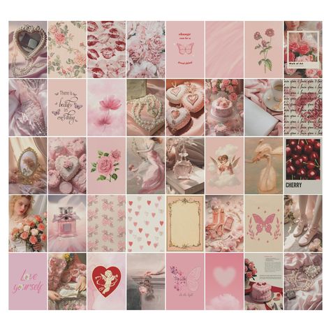 College Wall Collage, Bedroom Decor Aesthetic Vintage, Cottage Posters, 4x6 Photo Wall Collage Ideas, Dorm Room Inspo Pink, Cute Wall Decor Bedroom, Balletcore Room, Acnh Coquette, Girl Bedroom Decorations