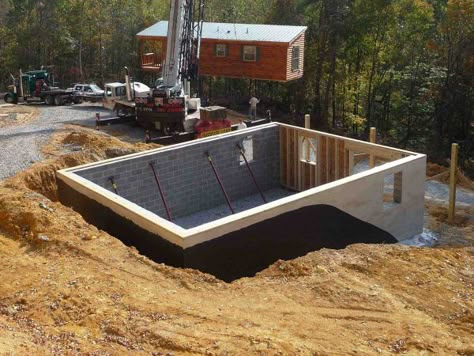 Foundation Ideas For House, Zook Cabins, Cabin Foundation, Small Prefab Cabins, Concrete Cabin, Cheap Log Cabins, Building A Basement, Foundation Ideas, How To Build A Log Cabin