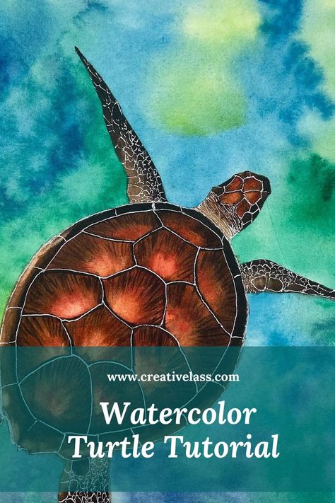 Sea Turtle watercolor tutorial with voice over and FREE SKETCH to paint along. Watercolor Turtle Tutorial, Sketch To Paint, Watercolour Turtle, Sea Turtle Watercolor Painting, Sea Turtles Photography, Watercolor Turtle, Watercolor Sea Turtle, Sea Turtle Watercolor, Sea Turtle Painting