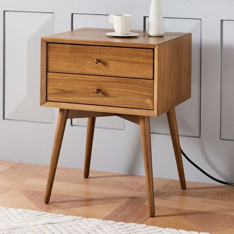 Bedroom: West Elm Mid-Century Charging Nightstand West Elm Nightstand, Charging Nightstand, Reclaimed Wood Nightstand, Mid Century Storage, Mid Century Bed, 60s Furniture, Mid Century Nightstand, Nightstand Decor, Up House