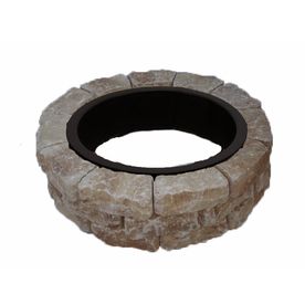 allen + roth Veranda Flagstone Fire Pit Patio Block Project Kit Cabin Patio Ideas, Fire Pit Wood Storage, Backyard Movie Night Seating, Diy Outdoor Fire Pit Area, Flagstone Fire Pit, Pergola With Lights, Diy Outdoor Fire Pit, Wood Log Cabin, Yard On A Budget