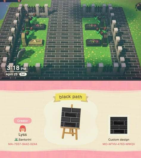 Black Brick Animal Crossing, Acnh Black Stall Design, Black Acnh Path, Black Brick Path Acnh, Black Stone Path Animal Crossing, Animal Crossing Designs Path, Animal Crossing Black Island, Black Path Animal Crossing, Halloween Anch Codes