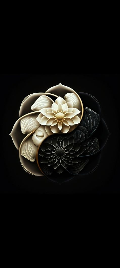 Yin & Yang symbol-Lotus Flower art Mobile wallpaper 1080x2400 Kwan Yin Wallpaper, Yin And Yang Wallpaper, Yin Yang Aesthetic, Ying Yang Wallpaper, Yin Yang Wallpaper, Yin Yang Images, Yin Yang Lotus, Dark Lotus, Wallpaper Affirmations