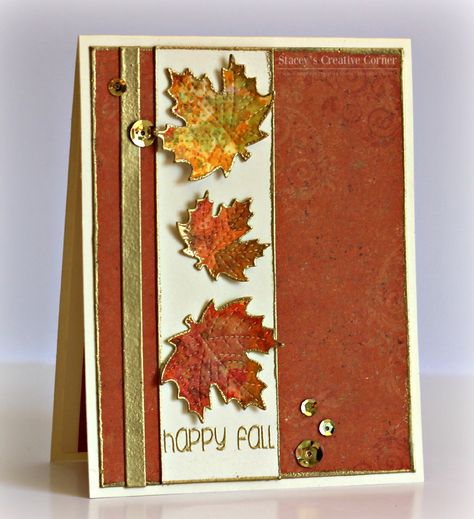 Happy Fall - Scrapbook.com Diy Thanksgiving Cards, Fall Cards Handmade, Thanksgiving Cards Handmade, Thanksgiving 2023, Fall Greeting Cards, Vintage Leaves, Pumpkin Cards, Leaf Cards, Hand Stamped Cards