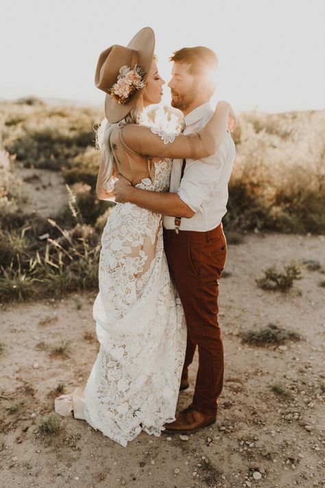 These fashion-forward hunnies took desert style to new level | Image by Valerie Thompson Photography Glamping Wedding, Bridal Hats, Marfa Tx, Glamping Weddings, Desert Style, Bridal Hat, Luxurious Wedding, Bohemian Wedding Dress, Bohemian Bride