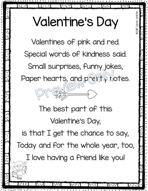 PreK, Kindergarten, 1st, and 2nd grade educational resources.  Poetry for kids, centers, math games, vocabulary cards, parenting tips, and more! Poetry Notebook, Poem For Kids, Friendship Lessons, Valentine Songs, Valentines Poems, Valentines Day Poems, Poems For Kids, Kids Valentines Day, Poetry For Kids