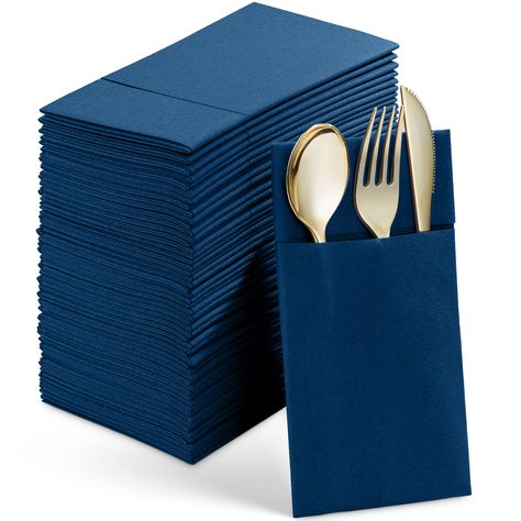 PRICES MAY VARY. HIGH-END DISPOSABLE NAPKINS WITH POCKET FOR SILVERWARE - These pocket napkin are perfect for incorporating an upscale look in your table settings while still offering the convenience of disposable napkins! PRACTICAL & SANITARY - Featuring a divided pocket for utensils, no matter which way you insert the utensils, the cutlery easily fits into the pre-folded pocket to ensure the sanitation of your utensils while also keeping the settings stationary on each table. HIGH QUALITY - Th Napkins For Wedding, Paper Dinner Napkins, Green Napkins, Blue Napkins, Dinner Wedding, Cloth Napkin, Wedding Dinner, Party Napkins, Wedding Napkins