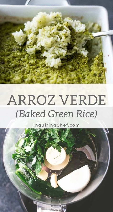 Baked green rice. Easy healthy side dish idea! Taco Side Dishes, Tequila Party, Lime Rice Recipes, Corn Side Dish, Spicy Corn, Green Rice, Whole Roasted Cauliflower, Homemade Enchiladas, Slow Cooker Tacos