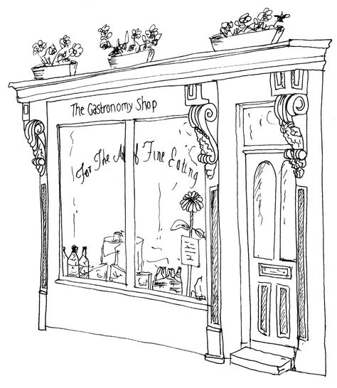 French Store Fronts Boutiques, Pastry Shop Drawing, French Shop Fronts, Shop Illustration Store Fronts, Shop Front Illustration, Store Front Drawing, Shop Front Drawing, Boutique Drawing, Store Front Illustration