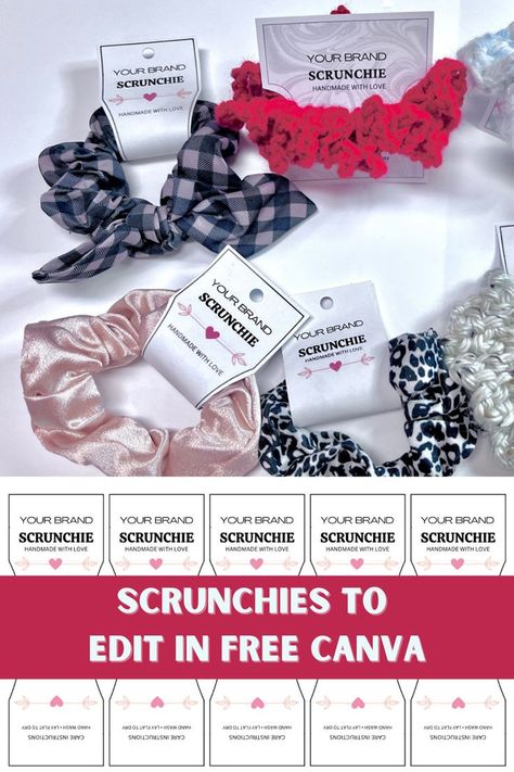 Scrunchies Bundle includes 3 Designs of Tags - A Scrunchie holder template to edit, perfect for craft shows, markets, or simply when packaging your orders or gifts. Scrunchie Holder, Craft Shows, Label Tag, Custom Tags, Dry Hands, Labels & Tags, Brand You, Scrunchies, Instant Download