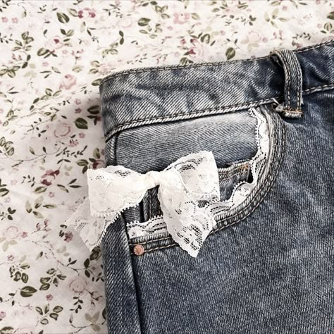 Lacy Jeans, Finding My Aesthetic, Remake Clothes, Denim Aesthetic, Aesthetic Character, Dolly Doll, Lace Jeans, Thrift Flips, Upcycle Clothes Diy