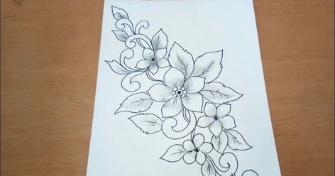 Contoh Batik Simple, Sketsa Flora Simple, Handcraft Flower, Sulam Pita, Beautiful Pencil Drawings, Flower Drawing Design, Jewellery Design Sketches, Motif Batik, Simple Line Drawings