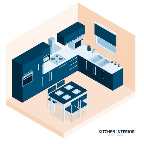 Isometric kitchen composition with text ... | Free Vector #Freepik #freevector #kitchen #isometric #view #place Isometric Kitchen, Design Of Kitchen, White Kitchen Furniture, Food Court Design, Smart Refrigerator, Modern Kitchen Interiors, Loft Interiors, Isometric Design, Isometric Illustration