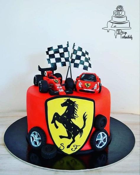 Ferrari by Krisztina Szalaba Ferrari Car Cake, Captain America Birthday Cake, Car Cakes For Men, Ferrari Cake, Ferrari Party, Pastel Rainbow Cake, Pirate Ship Cakes, Cars Theme Cake, Race Car Cakes