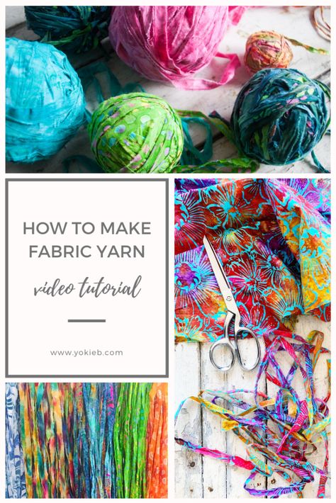 Scrap Fabric Yarn How To Make, Fabric Yarn How To Make, How To Make Yarn Out Of Fabric, Scrap Fabric Yarn, Making Yarn From Fabric, Recycled Yarn Projects, Fabric Twine Projects Ideas, Upcycled Fabric Projects, Fabric Yarn Projects