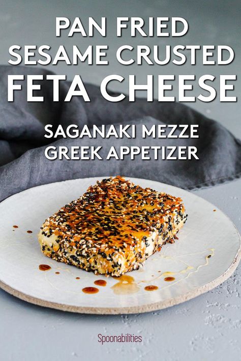 Greek Fried Cheese, Greek Mezze, Fried Feta, Saganaki Recipe, Greek Appetizer, Cheese Block, Greek Appetizers, Pan Frying, Wildflower Honey