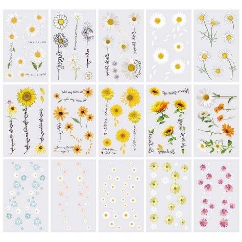 Oottati 15 Sheets Temporary Tattoo Stickers For Women Yellow White Daisy Flower Words Suit for Wrist Hand Neck White Daisy Flower, Flower Words, Bee Tattoo, Temporary Tattoo Stickers, White Daisy, Tattoo Stickers, Temporary Tattoo, Daisy Flower, Yellow White