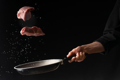 Photo chef tossed up fresh pork or beef ... | Premium Photo #Freepik #photo #beef #meat #fresh-meat #raw-meat Meat Photoshoot, Premium Meat, Raw Meat, Beef Meat, Fresh Meat, Beef Steak, Cooking Meat, Premium Photo, Black Background