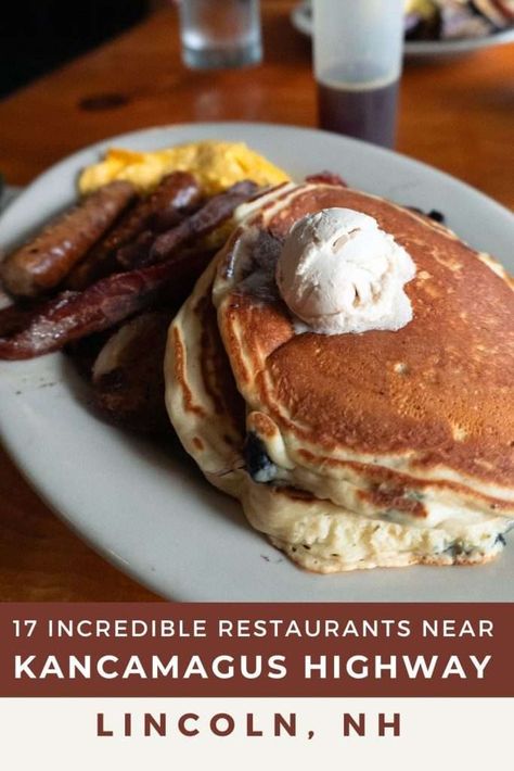 From hearty blueberry pancakes to delicious pastas and beer, Lincoln, NH has much more than just the Kancamagus Highway! Discover the best restaurants in Lincoln, NH - the gateway city to The Kanc. From cozy cafes to upscale dining, there's something for every taste bud in this vibrant town. Check out our top picks for the best places to eat in Lincoln, NH. Lincoln Nh, Lincoln New Hampshire, Kancamagus Highway, Dinner Train, Bananas Foster French Toast, Pizza And Beer, Breakfast Restaurants, Dinner Restaurants, Homemade Pancakes