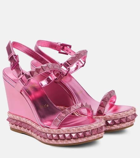 Pink Wedge Heels, Louboutin Wedges, Pink Espadrilles, Louboutin Online, Brown Espadrilles, Heels Pink, Wedges Heels, Red Louboutin, Boot Jewelry