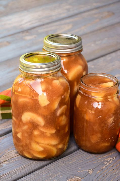 Mom's Homemade Apple Pie Filling in a jar made for canning is a delicious way to enoy homemade pie filling year round with the ease of just adding it to a pie shell and baking. Get this delicious apple recipe and more at Grumpy's Honeybunch website. Bourbon Apple Pie, Canning Apple Pie Filling, Savory Apple Recipes, Best Apple Crisp Recipe, Canning Apples, Apple Pie Filling Recipes, Sweet Savory Recipes, Homemade Apple Pie Filling, Canned Apple Pie Filling