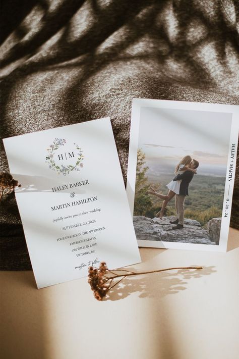 This elegant wildflower wedding invitation template features a floral design with a simple wreath! Use this template to edit the fonts, font colour, and background colour to match your event needs.
🤍 DEMO LINK 
https://templett.com/design/demo/Lucy96/15213849
🤍 INSTANT DOWNLOAD
- Access your template after your purchase.
- Edit in your browser using TEMPLETT (free)
- No need to download any software
🤍 WHAT'S INCLUDED:
- Wedding Invitation 5x7" (with optional backside with your own photo) Simple Photo Wedding Invitations, Wedding Invitation Cards With Photo, Wedding Invites Photo, Wedding Invites With Pictures, Wedding Invitations Photo, Wedding Invitations With Photos, Wedding Invitations Examples, Wedding Invitations With Pictures, Wildflower Invitation