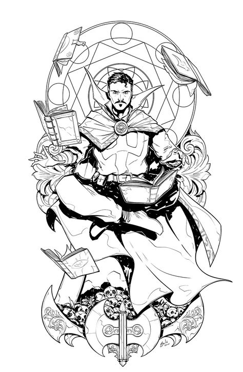 Doctor Strange Tattoo Design, Dr Strange Coloring Pages, Dr Strange Tattoo Ideas, Doctor Strange Tattoo Ideas, Dr Strange Tattoo, Doctor Strange Tattoo, Comic Tattoo Ideas, Dr Strange Drawing, Doctor Strange Drawing