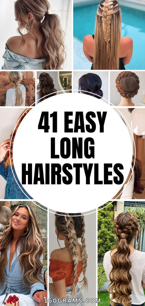 Pin this for an array of exquisite long hairstyles to elevate your look! Discover simple yet chic styles that are perfect for any occasion. Don't miss out on these trendy hair inspirations! #LongHairStyles #FashionBlog #HairInspo How To Long Hairstyles, Fun Long Hair Hairstyles, Hair Styles For Band Concert, Long Pony Hairstyles, Mostly Up Hairstyles, Long Hair Styles For Pictures, Simple But Cute Hairstyles Casual, 20 Year Old Hairstyles, How To Style Long Brown Hair