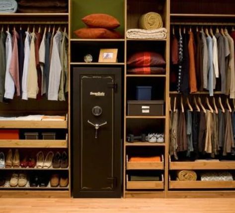 Closet With Safe Ideas, Closet Safe Ideas, Built In Safe, Closet Safe, Closet Organizing Ideas, Organizing Walk In Closet, Hidden Safe, My Ocd, Dream Closet Design