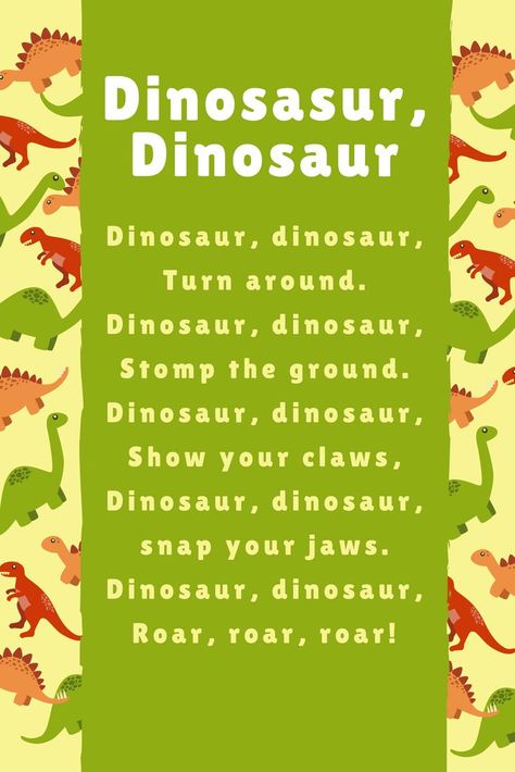 Dinosaur Songs For Preschool, Dinosaur Rhymes, Dinosaur Songs For Kids, Dinosaur Poem, Ece Resources, Dinosaur Crafts Kids, Songs For Preschool, Summer Lesson Plans, Dinosaur Crafts Preschool