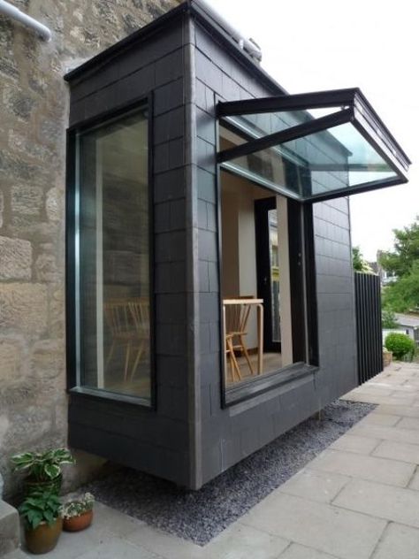 a vertically folding window that takes almost the whole wall opens the breakfast space to the outdoors Folding Windows, Window Seat Design, King Furniture, Box Window, Glass Extension, House Extension Design, House Extension, Lan Can, Barn Conversion