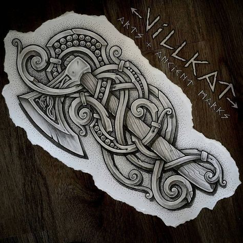 @yazicheskie_tattoo on Instagram: “Art by 👉 @villkat.arts -  Viking Axe and knotwork design for a client... #viking #vikingart #vikingnation #nordic #norse #nordicart…” Chinese Tattoo Designs, Arte Viking, Viking Tattoo Sleeve, Art Viking, Vikings Tattoo, Symbole Viking, Celtic Tattoo, Chinese Tattoo, Norse Tattoo