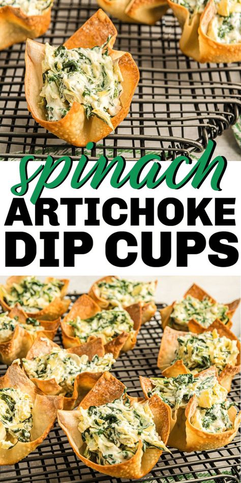 Artichoke Cups, Spinach Artichoke Cups, Finger Sandwich, Individual Appetizers, Spinach And Artichoke Dip, Crispy Wonton, Won Ton, Bowl Party Food, Football Party Food