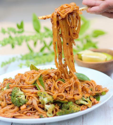 Thai Basil Noodles – Tikkas To Tapas Main Course Thai Basil Noodles, Thai Basil Sauce, Basil Noodles, Thai Basil Recipes, Garlic Pasta Sauce, Vegetarian Oyster Sauce, Chili Garlic Paste, Vegan Fish, Basil Recipes