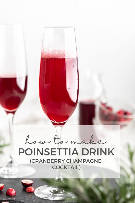 This cranberry champagne cocktail, officially known as the Poinsettia drink, is the most beautiful Christmas drink! It’s deliciously sweet, tart, and bubbly-- and the colors are perfect. For the best results, stir the Grand Marnier and cranberry juice on ice to chill and then add the chilled sparkling wine. Poinsettia Drink, Vodka Hot Chocolate, Cranberry Champagne Cocktail, Poinsettia Cocktail, Cranberry Martini, Christmas Drinks Recipes, Coconut Hot Chocolate, Champagne Recipes Cocktails, Cocktail Juice