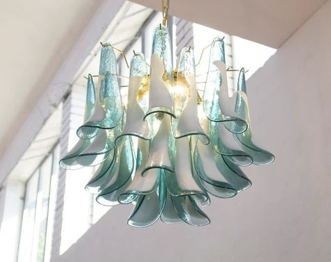 SoloCoseBelleITA - Etsy Decorating 101, Blown Glass Chandelier, Chandelier Art, Glass Light Fixture, Murano Chandelier, Teal Blue Color, Chandelier Lighting Fixtures, Glass Work, Murano Glass Chandelier