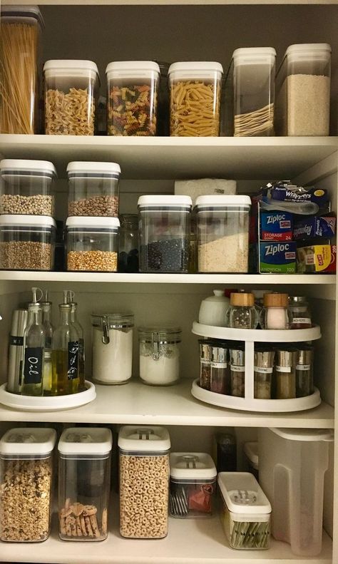 #kitchenstorage #kitchen #decor Containers Organization, Organization Containers, Small Kitchen Decoration, Toples Kaca, Small Pantry Organization, Organized Pantry, Pantry Organisation, Desain Pantry, Small Kitchen Storage