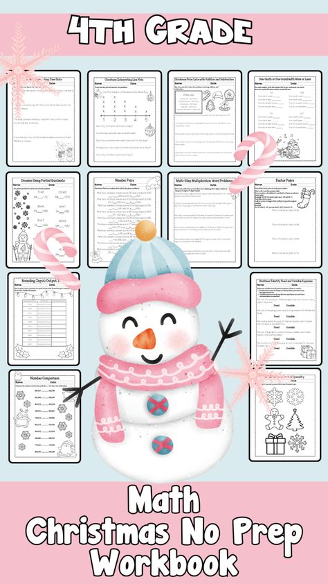 4th Grade No Prep Math Work Book With Christmas Theme Christmas Math 3rd Grade, Math Christmas Activities, Christmas Math Worksheets, Christmas Math Activities, Division Word Problems, Holiday Worksheets, 4th Grade Math Worksheets, Math Pages, Activity Workbook