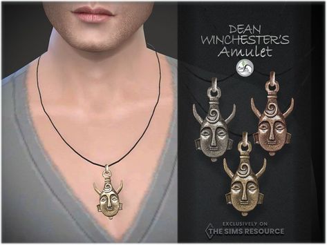 This amulet was inspired from the TV-Series SUPERNATURAL and belongs to sim Dean Winchester • Necklace category • 3 colors • Only men • Teen to Elder • Base game compatible • New mesh made by me (included with download) Dean Winchester Necklace, Supernatural Necklace, Supernatural Shirt, Die Sims 4, Sims 4 Traits, Sims 4 Cc Folder, Sims 4 Dresses, Sims 4 Downloads, Sims Hair