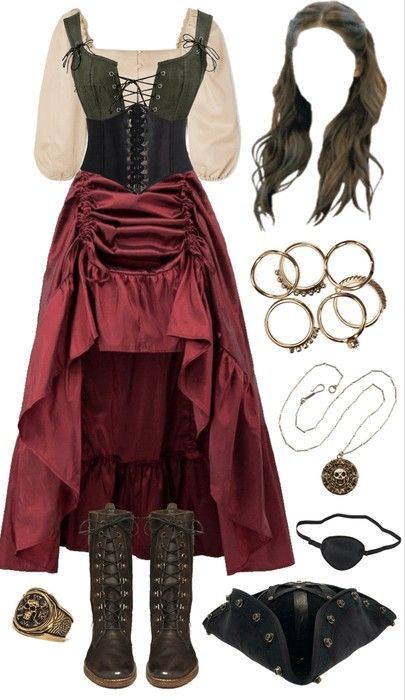 Ren Faire Outfits Aesthetic, Rennaisance Outfits Pirate, Pirate Outfit Ren Fair, Female Pirate Dress, Female Pirate Clothes, Holloween Costume Pirates, Pirates Costumes Female, Pirate Outfits Female Aesthetic, Pirate Inspo Outfit