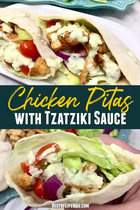 Chicken And Tzatziki, Chicken Pita Pockets, Chicken Pita Recipes, Greek Sandwich, Greek Chicken Pita, Blackstone Chicken, Pita Pocket Recipes, Pita Recipe, Greek Style Chicken