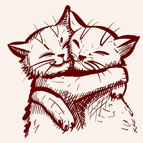 Sketch of two cute cats embracing each other. Vector of two adorable kitties hugging and cuddling Two Cute Cats, Hugging Drawing, Dogs Hugging, Animal Hugs, Cute Hug, Drawing Legs, Red And Black Wallpaper, Hugs And Cuddles, Cat Hug