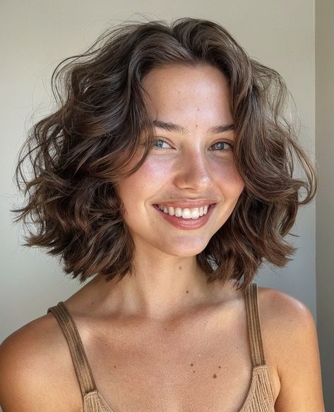 2c Bob Haircut, Long Bob Haircuts Curly Hair, Short 2b Haircut, Long Bob Curly Hairstyles, Wavy Perm Women, Short Hair For Wavy Thick Hair, 90s Curly Bob, Short Layered Wavy Haircuts, Layered Bob Wavy Hair