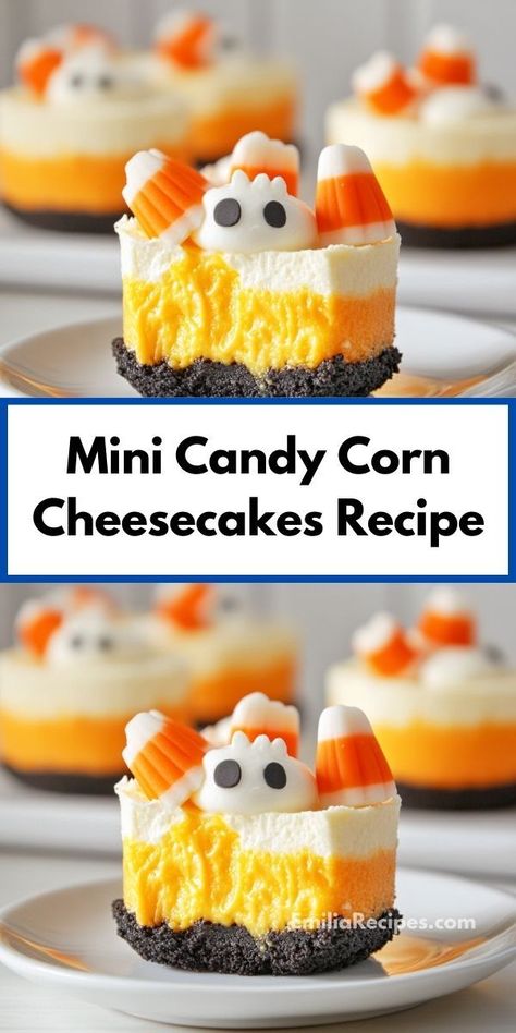 Need a fun addition to your holiday dessert table? Discover how Mini Candy Corn Cheesecakes combine rich cheesecake flavor with a playful candy corn twist, making them a festive favorite for all ages. Holiday Dessert Table, Rich Cheesecake, Holiday Desserts Table, Orange Food Coloring, Delicious Cream, Holiday Dessert, Festive Treats, Halloween Treat, Halloween Desserts