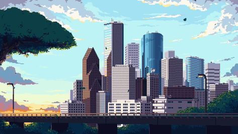 Your Favorite Places In Houston on Twitter: "Houston Skyline (Animated) Via: .@lennsan_… " Houston Murals, Pixel City, Houston Skyline, Pixel Art Background, Pixel Animation, Pixel Art Tutorial, City Background, Forest Wallpaper, City Wallpaper