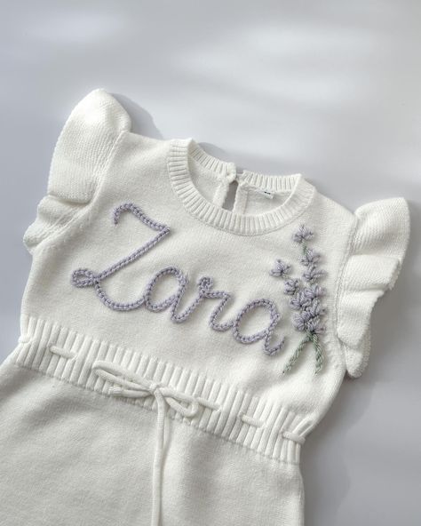 Pink Cotton Sweater With Letter Embroidery, Name Embroidered Sweater, Baby Embroidered Sweater, Embroidered Sweaters Kids, Baby Name Embroidery Sweater, Embroidered Baby Clothes, Summer Onesies, Romper Summer, Knit Baby Romper