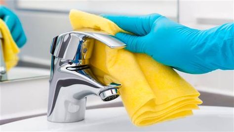 Woman doing chores in bathroom, cleaning tap; Shutterstock ID 211322881; PO: TODAY.com Krud Kutter, Residential Cleaning Services, Professional House Cleaning, Sikat Gigi, Office Cleaning Services, Apartment Cleaning, Residential Cleaning, Bathroom Cleaning Hacks, House Cleaning Services