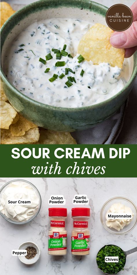 Green Onion Dip Recipe Sour Cream, Simple Sour Cream Dip, Homemade Sour Cream And Onion Dip, Sour Cream And Mayo Dip Recipe, Recipes Using Chives, Sour Cream And Chive Dip, Sour Cream Recipes Dips, Dips With Sour Cream, Chives Recipes